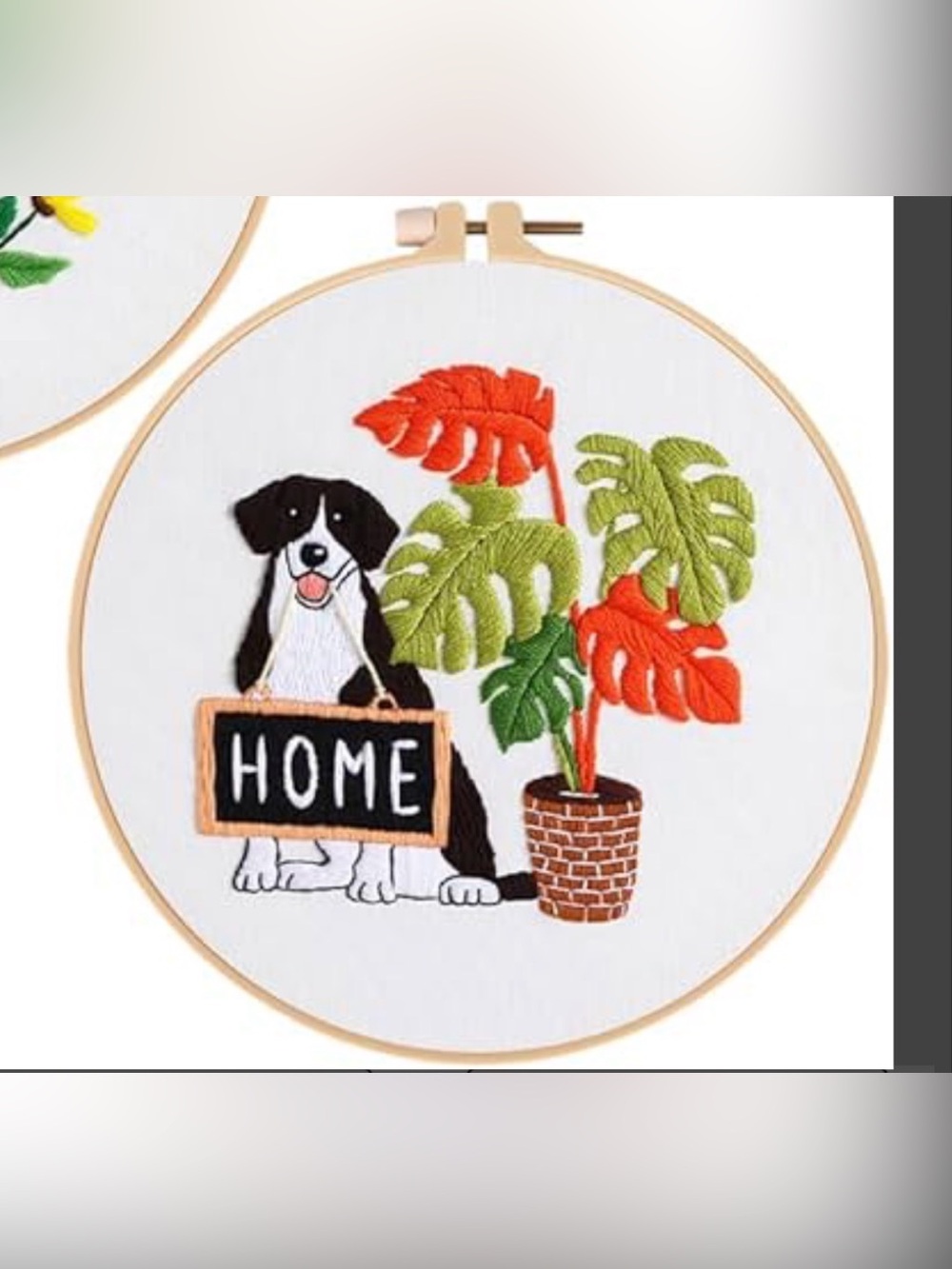 Embroidery DIY Kit - Dog & Potted Plants Design